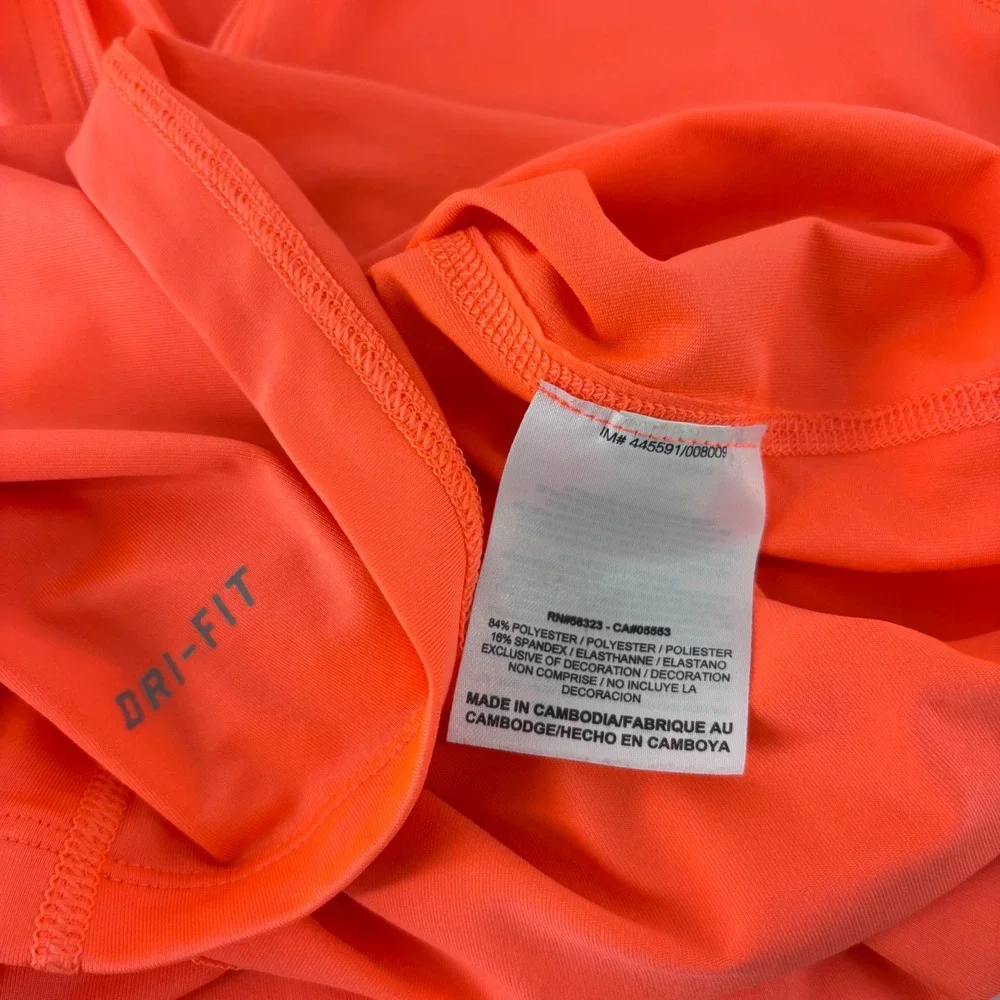 Nike Pro 1/4 Zip Top Womens XS Neon Coral Dri-FIT Fitted Thumbhole Shirt